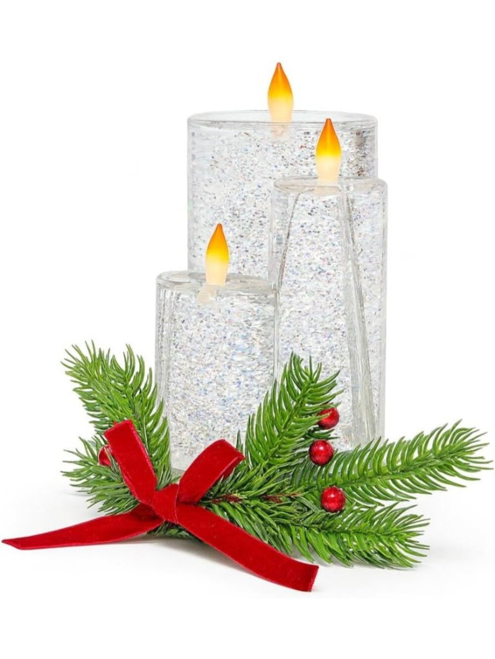 New Christmas Tabletop Decor, LED Lighted Snow Globe Water Spinning Candle